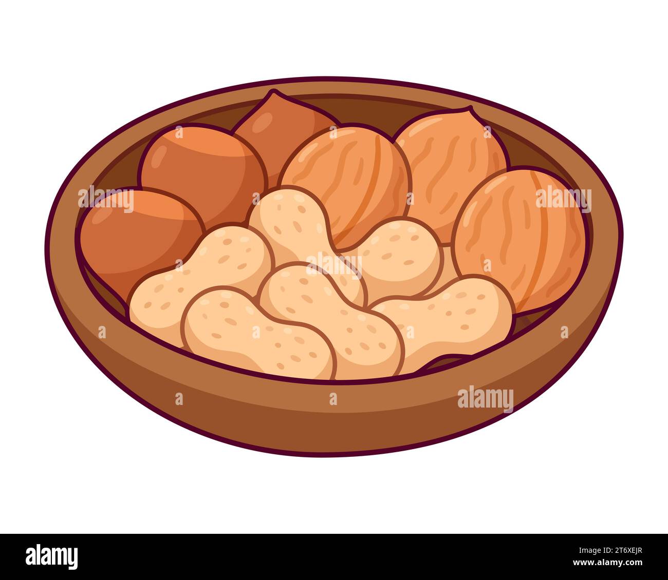 Bowl of mixed nuts (Bureom). Peanuts, walnuts, chestnuts cartoon drawing. Isolated vector clip