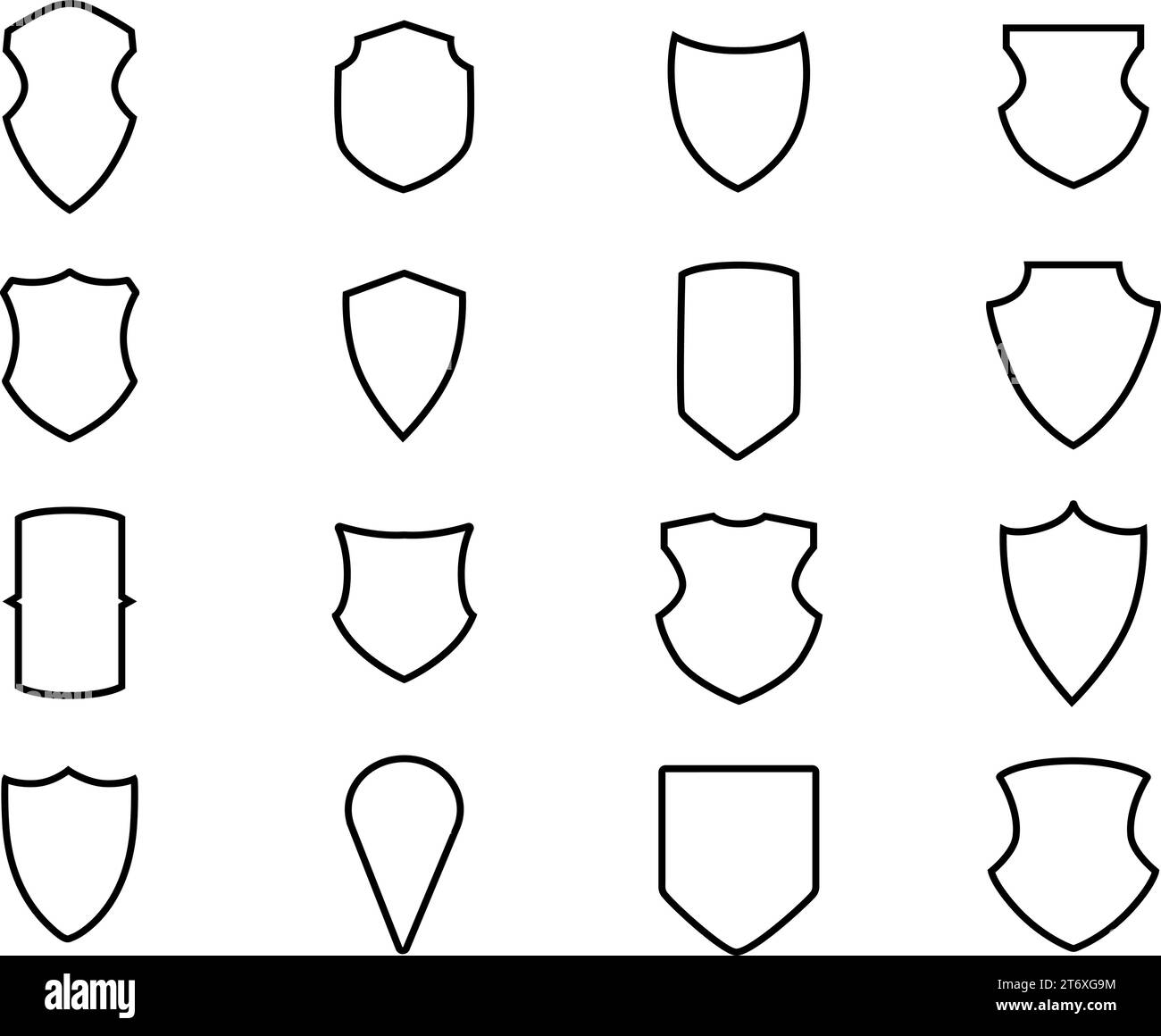 Shield frames. Line shields, safety simple symbols. Isolated badges and