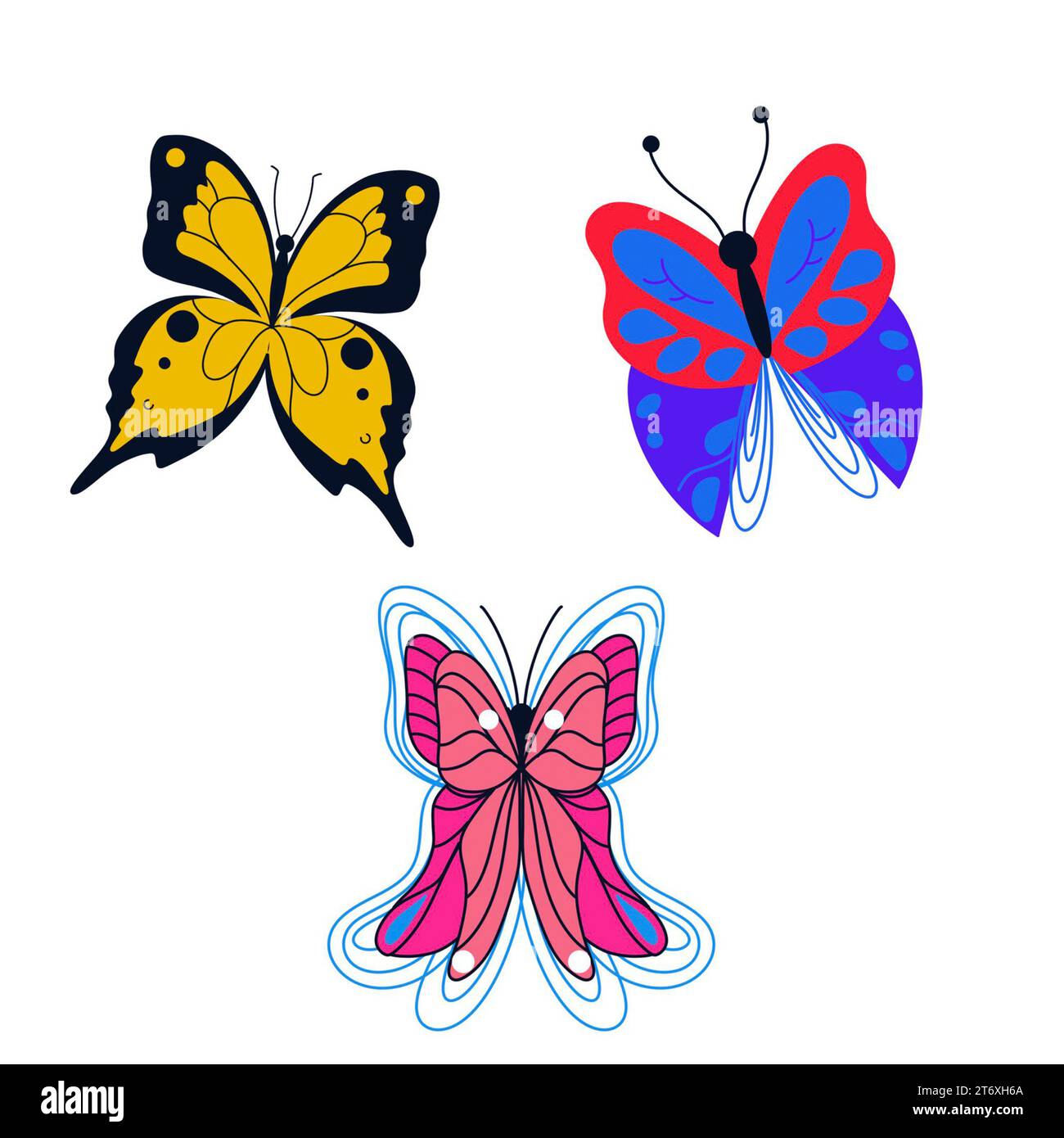 illustration of bright butterflies on a white background Stock Photo ...