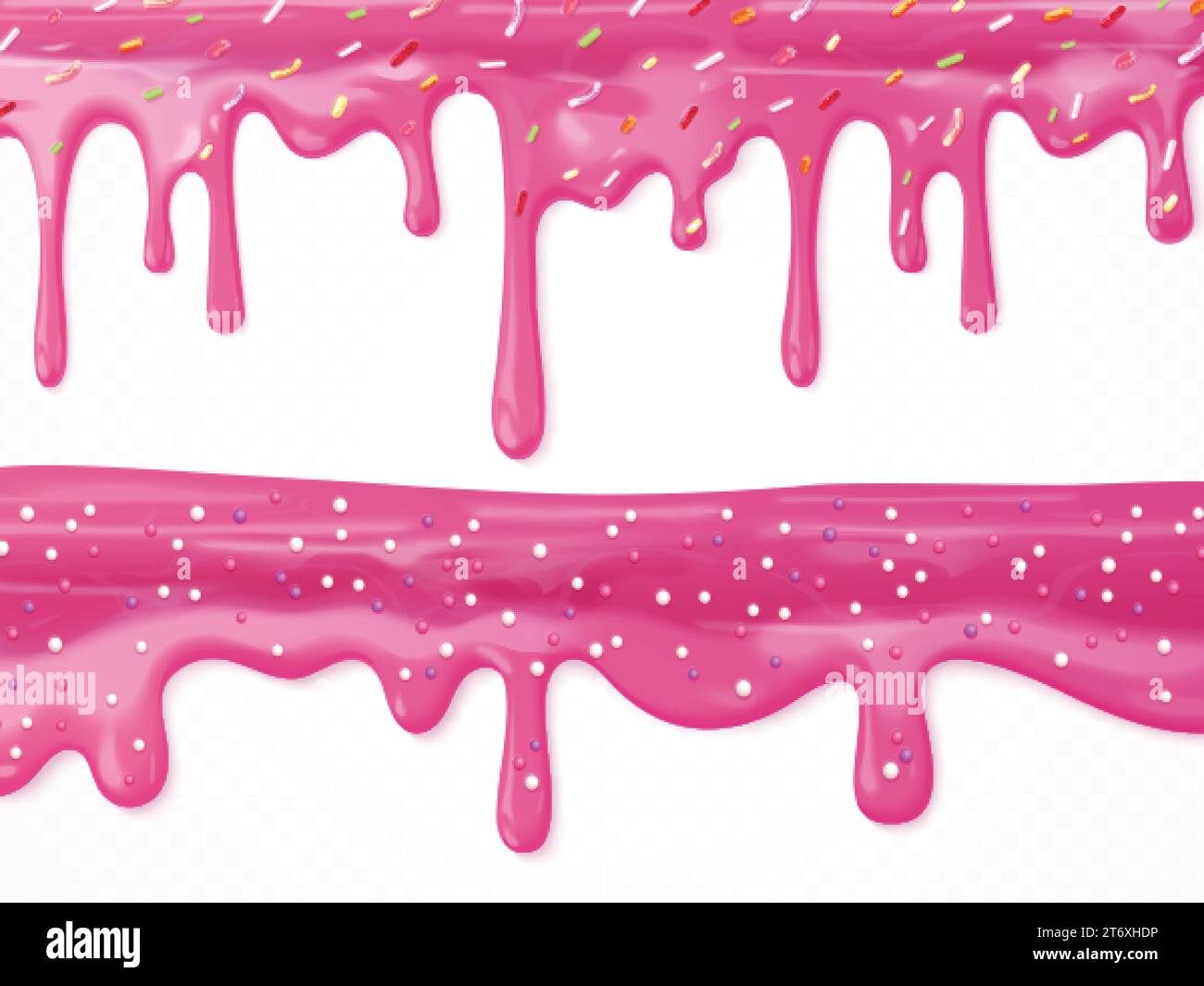 Realistic dripping glaze. Pink donut icing with colored sprinkles
