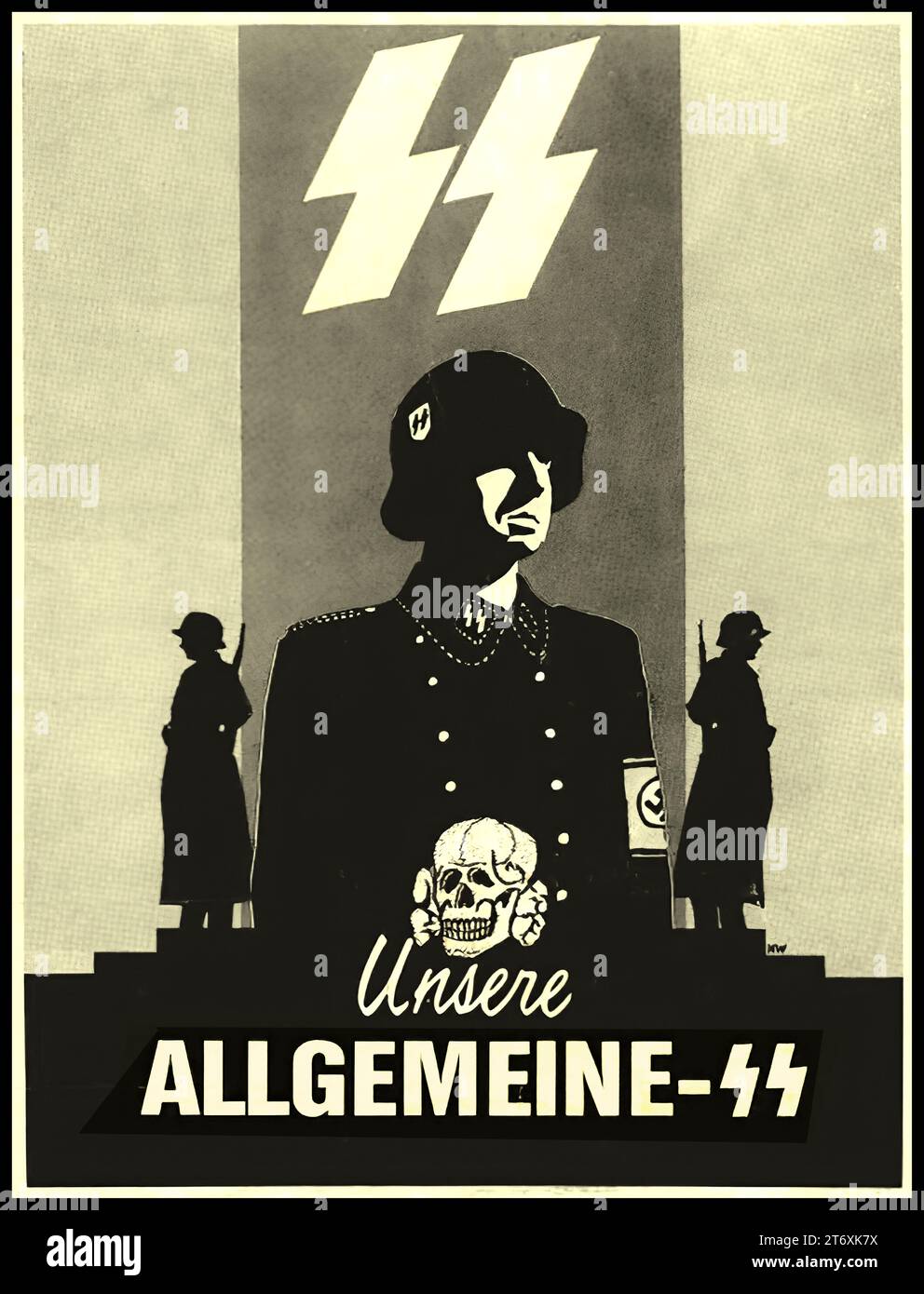 Nazi Waffen SS Propaganda Poster captioned 'OUR GENERAL' (Unsere ALLGEMEINE) with troops dressed in Nazi Waffen SS uniforms standing at attention. World War II Second World War WW2 Stock Photo