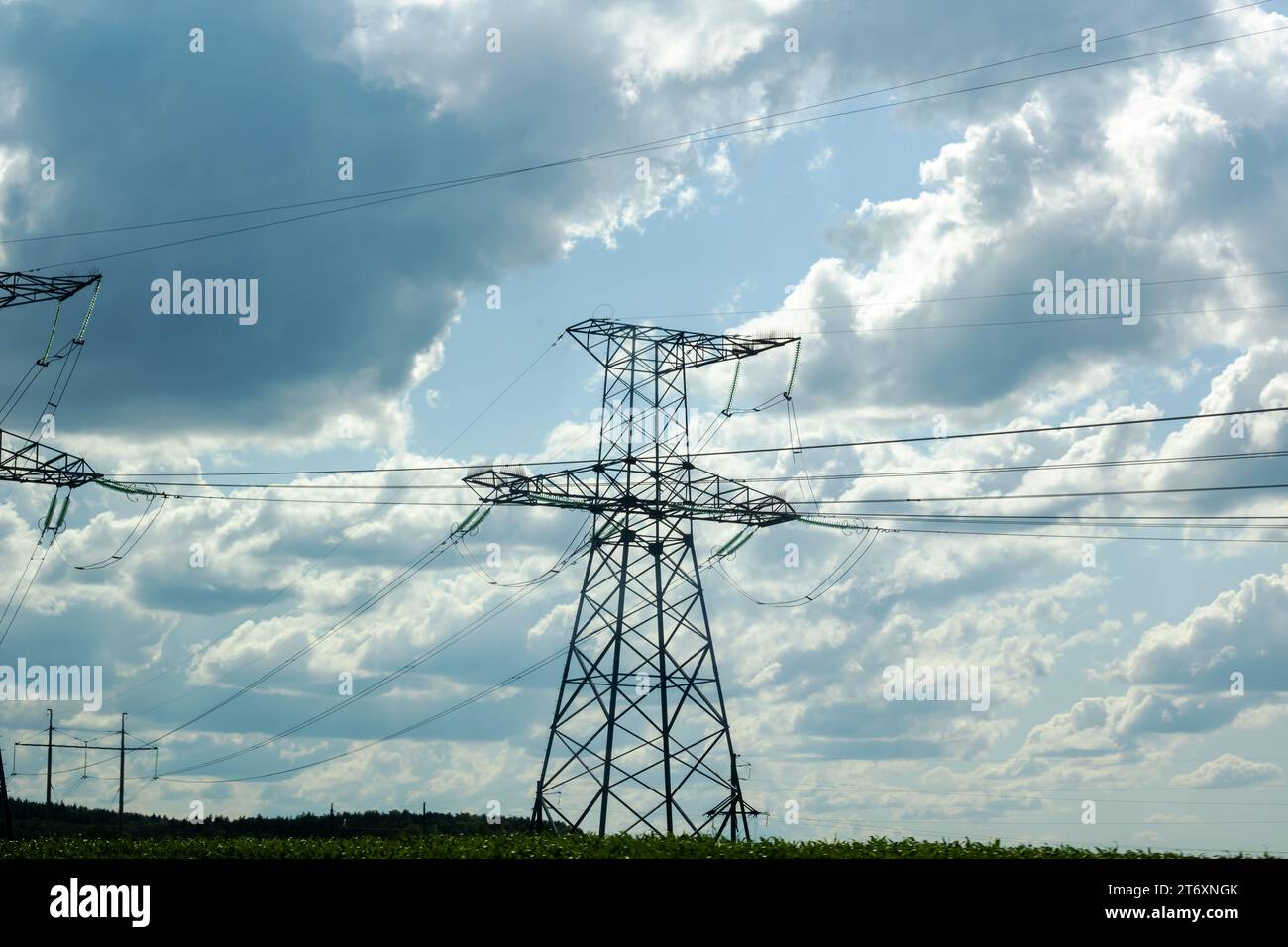 Pole with electric wires on sky background Stock Photo - Alamy