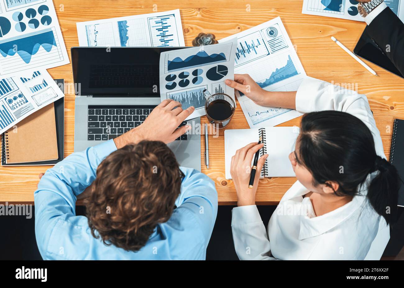 Top view diverse group of business analyst team analyzing financial ...