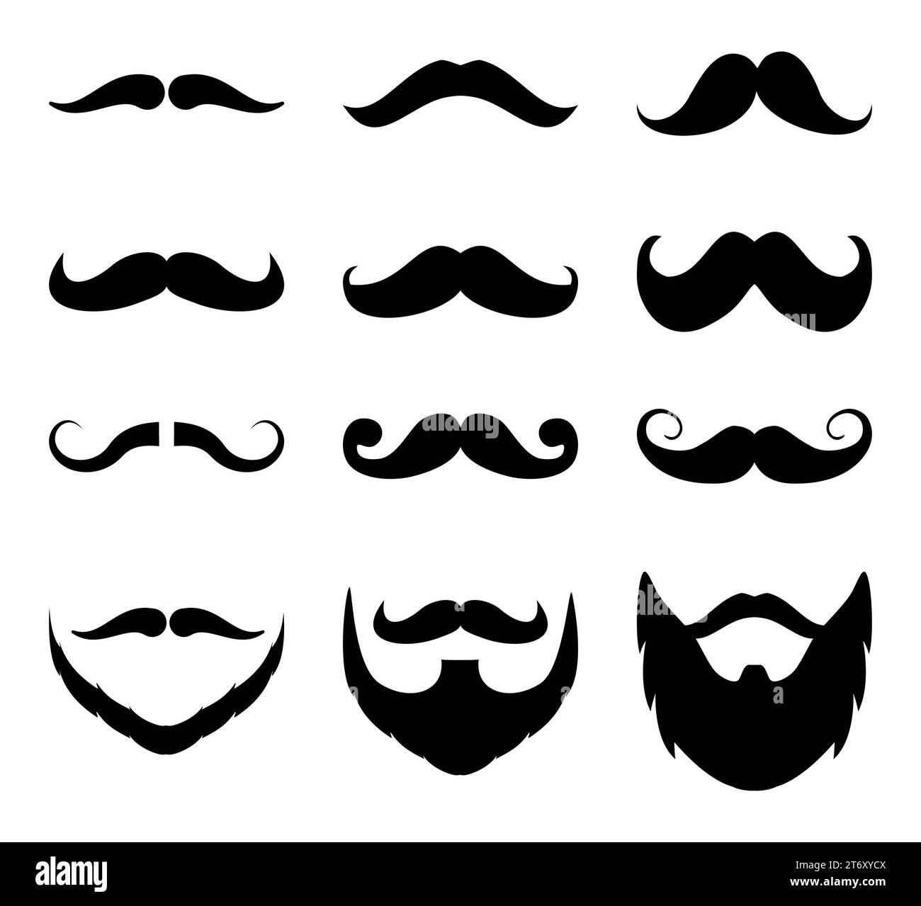 Set of mustache. Men beard collection on white background drawing by illustration Stock Photo