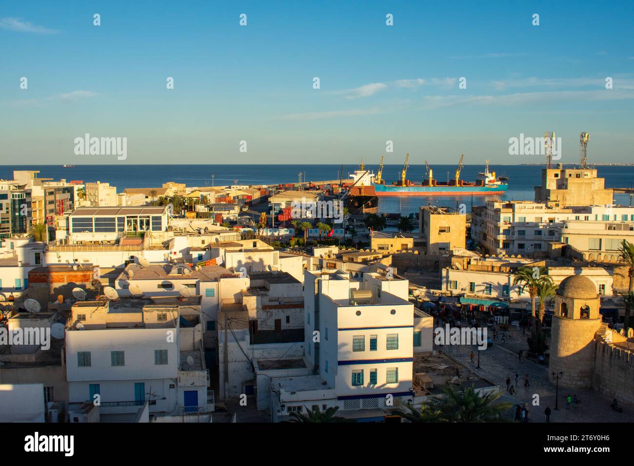 Aerial view on Old town Medina and Souk, local market in Sousse, Tunisia. Stock Photo