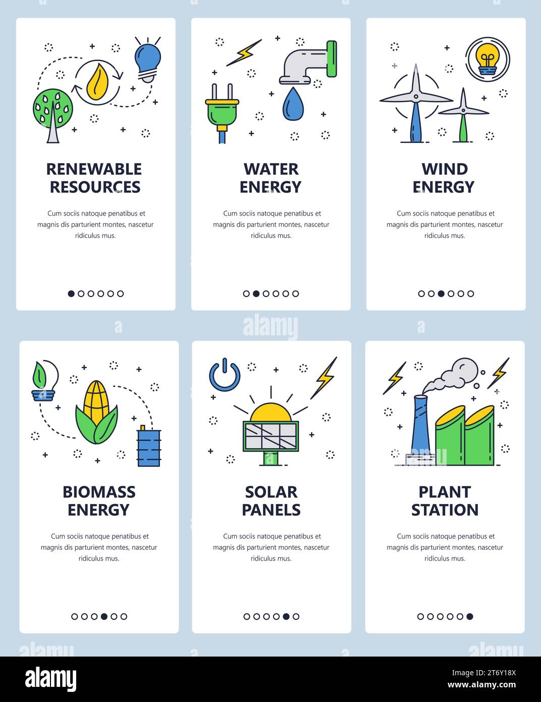 Vector set of mobile app onboarding screens. Renewable resources, Water ...