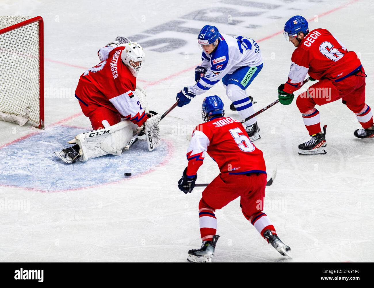 From left Czech goalie Michael Schnattinger, Czech Adam Jiricek