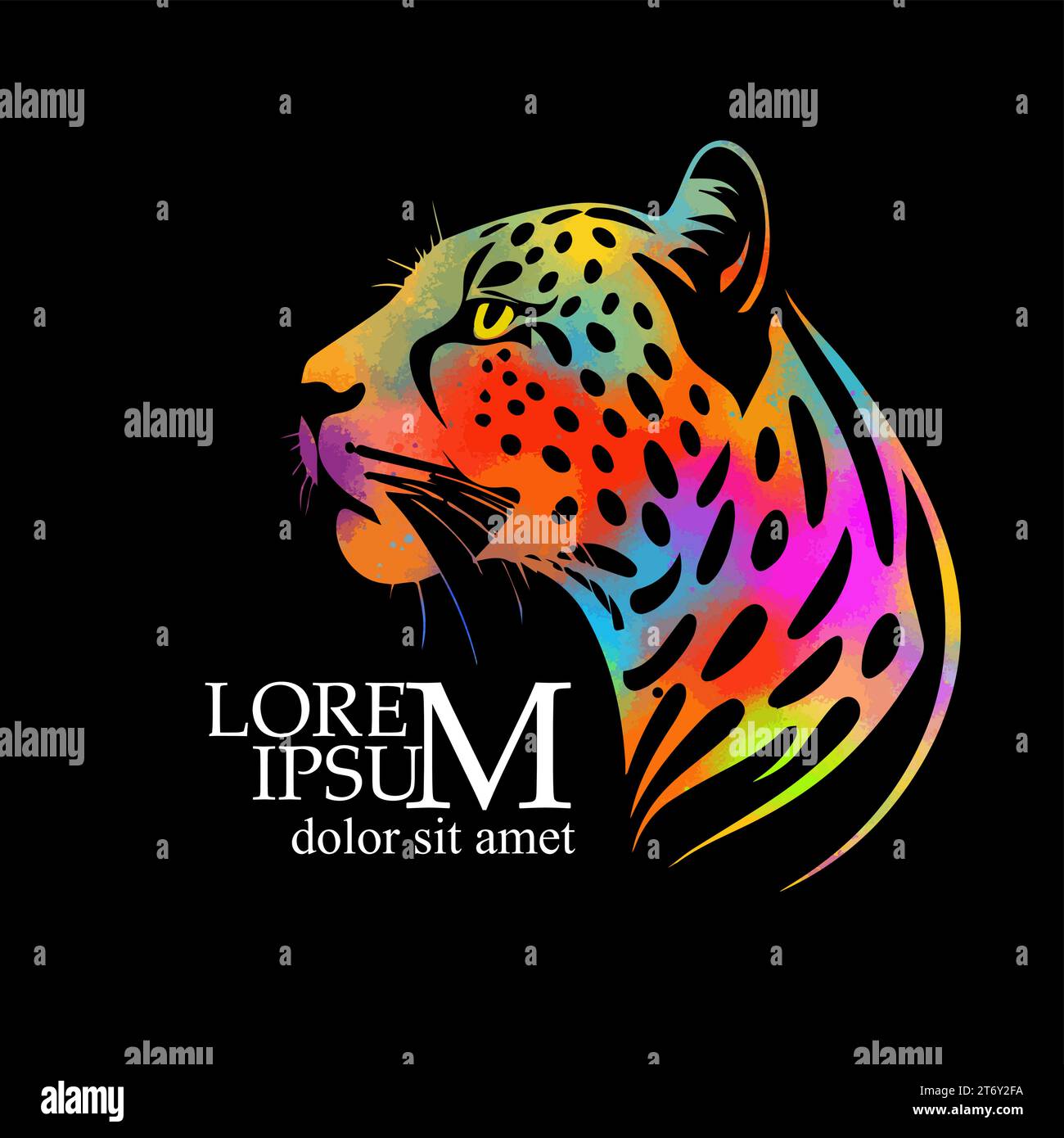 Cheetah rainbow logo. hand drawing. Not AI, Vector illustration Stock