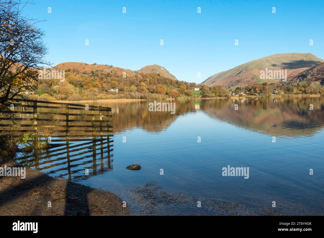 Autumn view of Grasmere lake with fells reflected in the water, Cumbria, England, UK Stock Photo