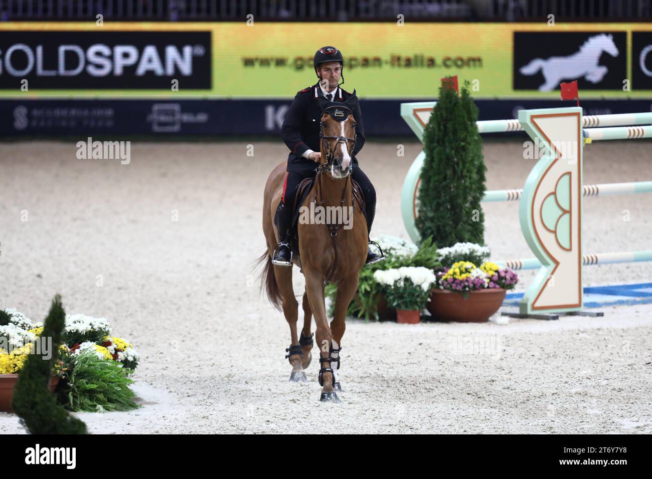 Emanuele Gaudiano of Italy competes in the LONGINES FEI Jumping World Cup™ Verona Stock Photo