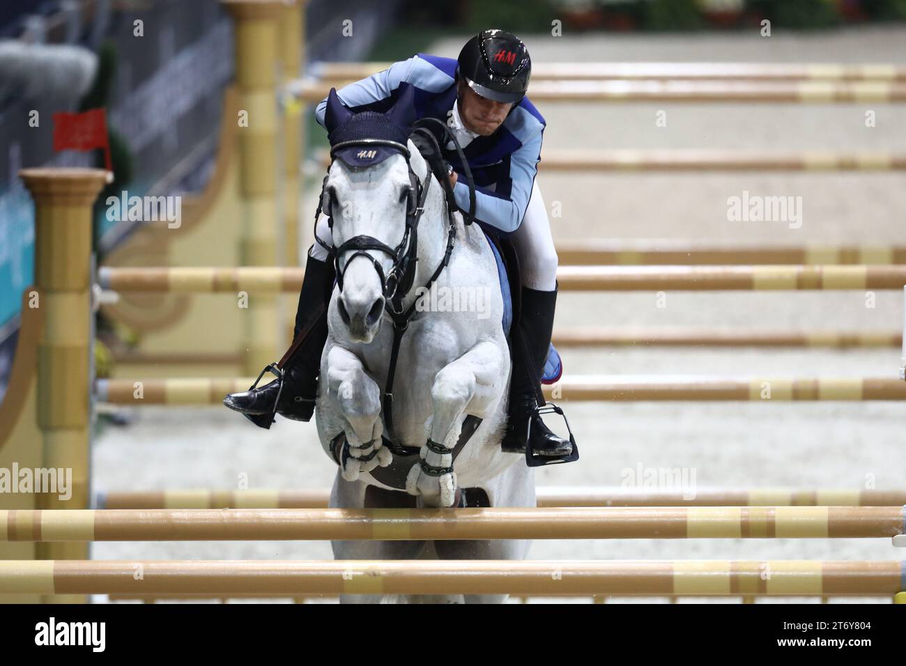Olivier Philippaerts of Belgium competes in the LONGINES FEI Jumping World Cup™ Verona Stock Photo