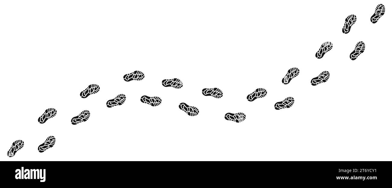 Human step footprints paths. Trace of foot prints of person in boots or