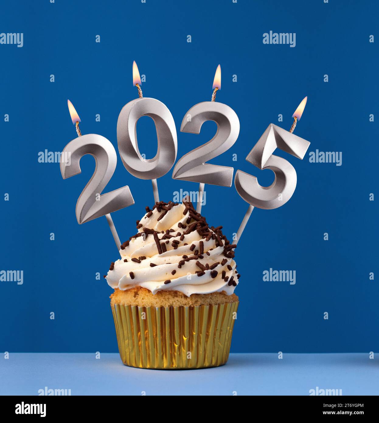 Happy New Year 2025 Candles in the form of lit numbers Stock Photo