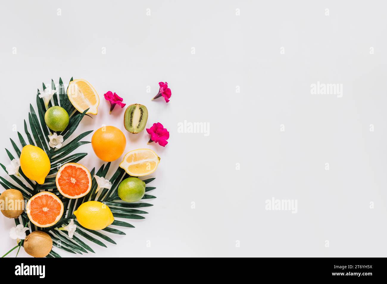 Small flowers near citruses leaves Stock Photo