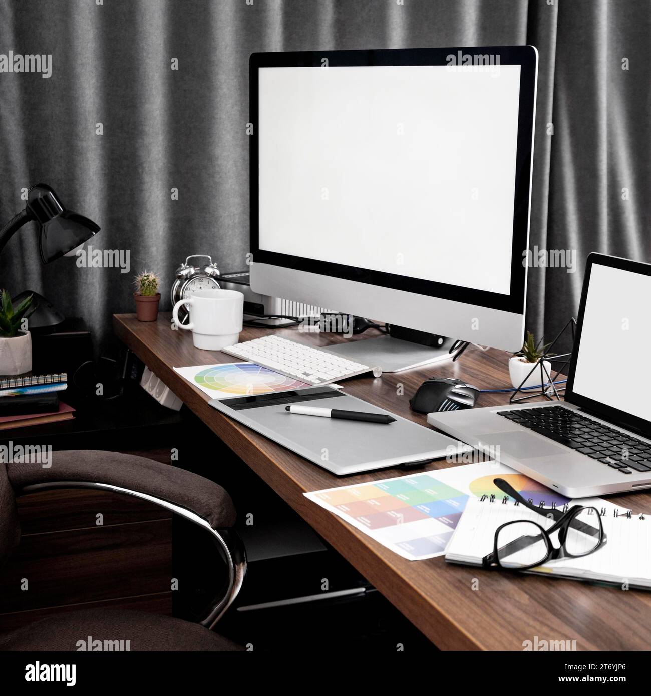 Computer screen laptop office workspace with color palettes Stock Photo ...