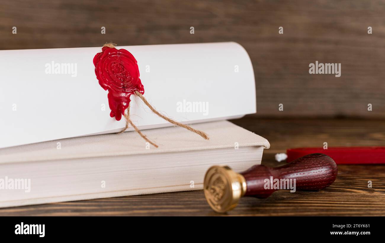 Education diploma certificate with wax seal Stock Photo Alamy