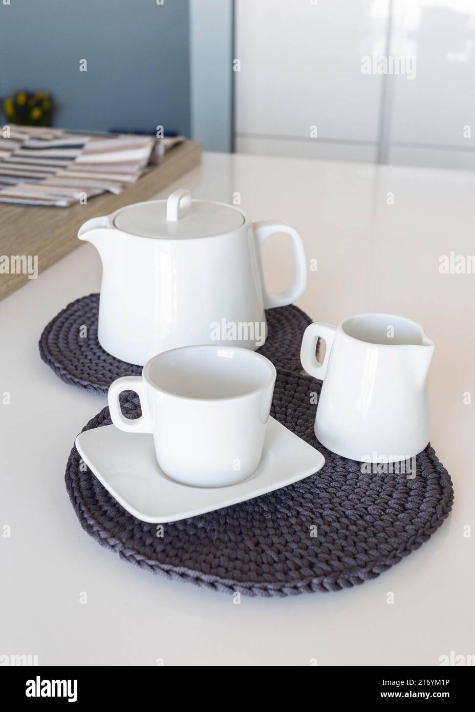 Knitted table wear kitchen Stock Photo