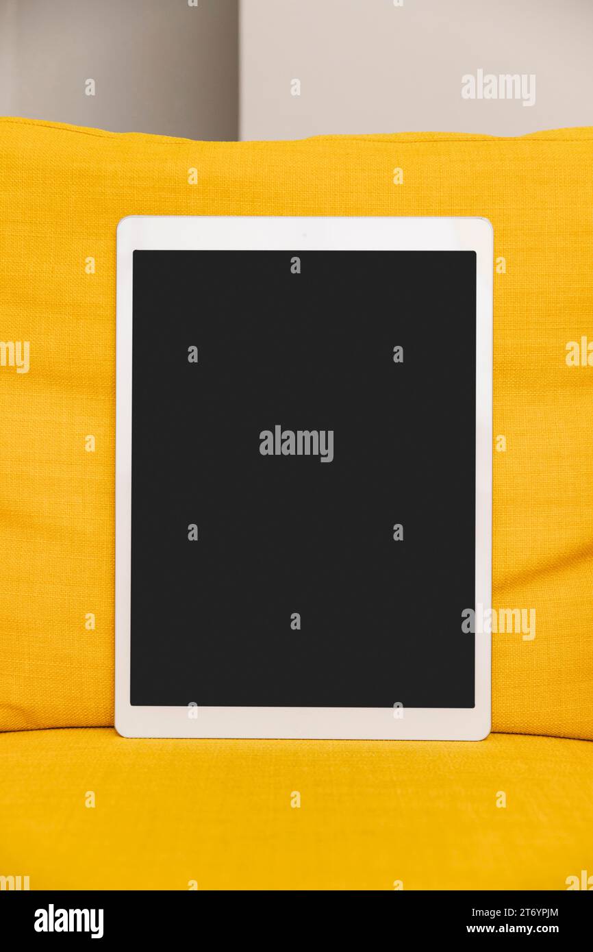 Close up large digital tablet with blank black screen Stock Photo