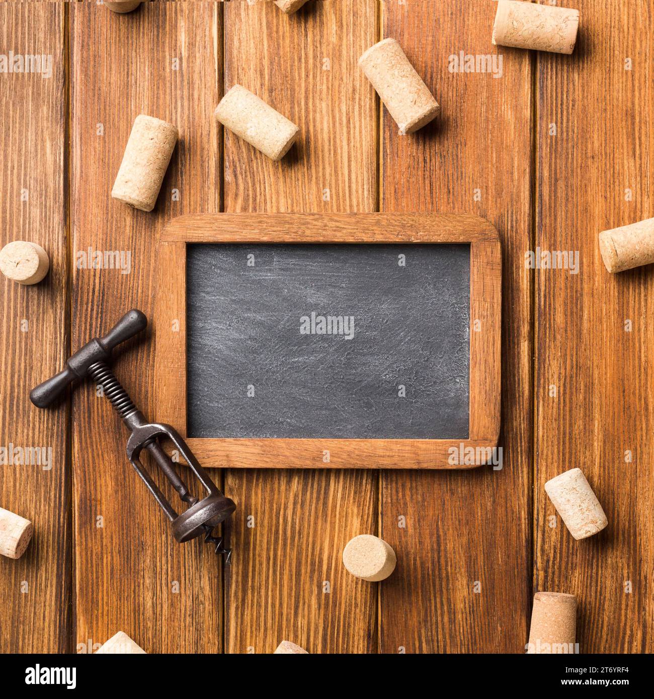 Framed blackboard with wine corks Stock Photo
