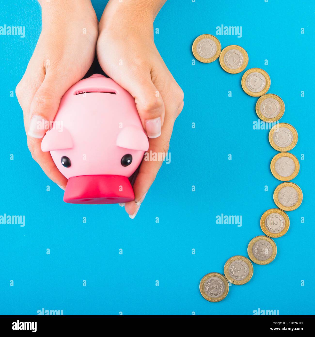 Hands holding piggy bank Stock Photo