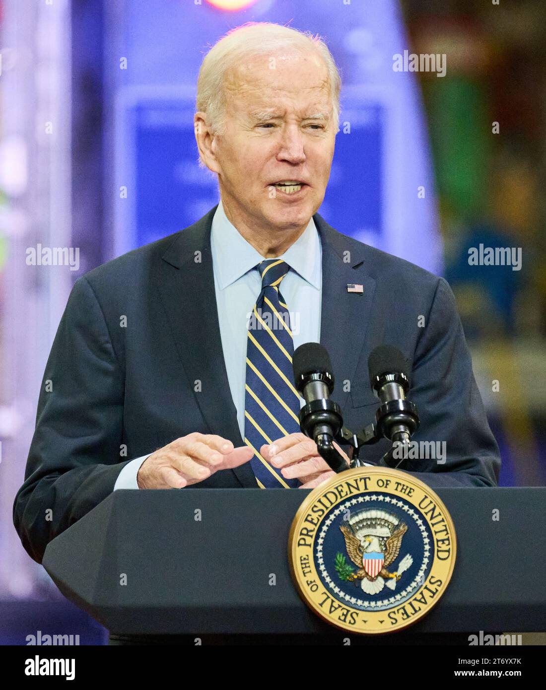BEAR, DE, USA - NOVEMBER 06, 2023: President Joe Biden delivers remarks