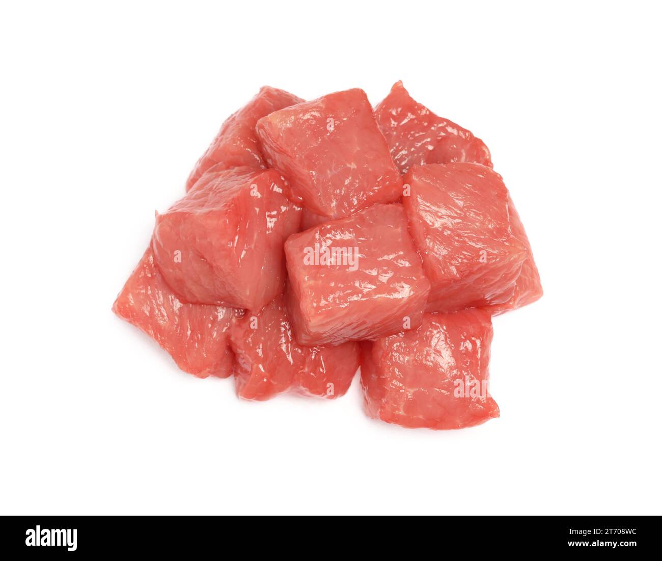 Pieces of raw beef isolated on white, top view Stock Photo - Alamy