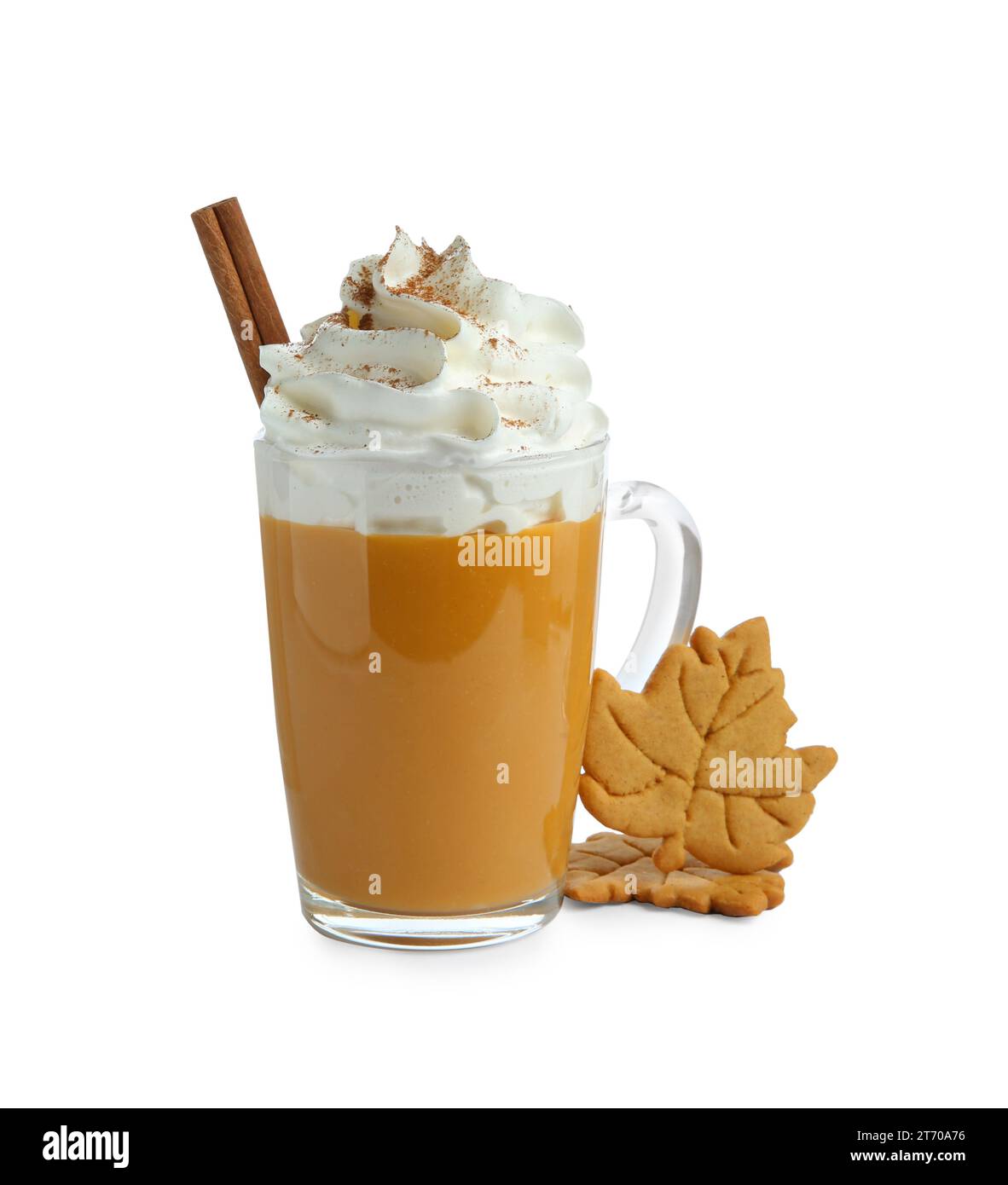 Cup of pumpkin spice latte with whipped cream, cookies and cinnamon ...