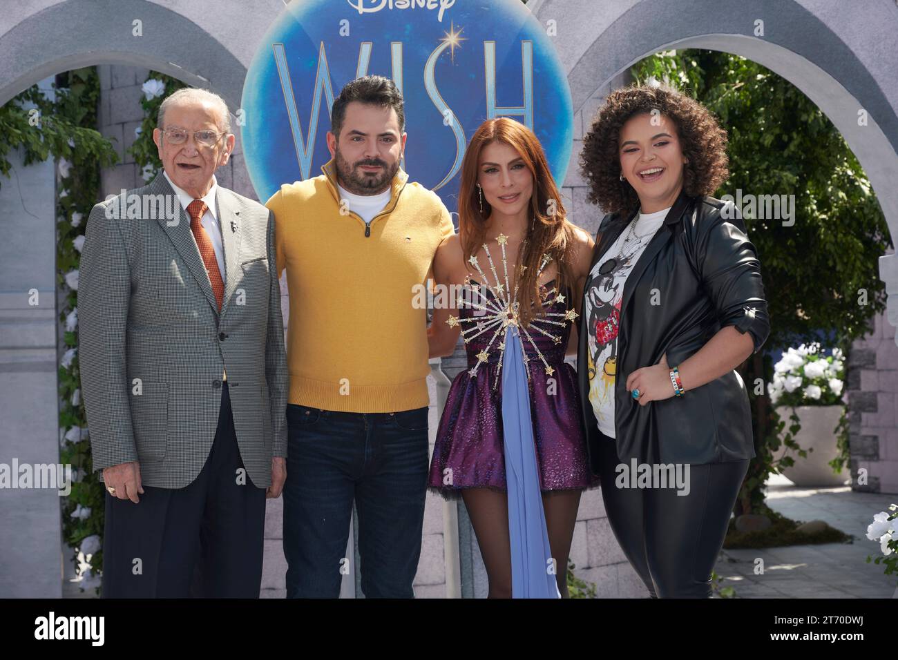 November 13, 2023, Mexico City, Ciudad de Mexico, Mexico: November 12, 2023, Mexico City, Mexico: (L-R) Francisco Colmenero, Jose Eduardo Derbez, Maria Leon and Lucero Mijares Hogaza attend the blue carpet for Wish by Walt Disney film premiere at Cinepolis Plaza Universidad. on November 12, 2023 in Mexico City, Mexico. (Credit Image: © Jaime Nogales/eyepix via ZUMA Press Wire) EDITORIAL USAGE ONLY! Not for Commercial USAGE! Stock Photo