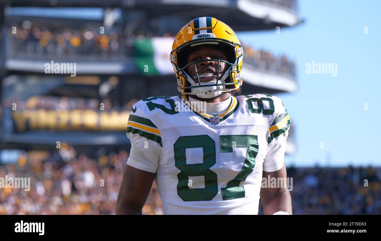 Pittsburgh, USA. NOV 12, 2023 Romeo Doubs 87 during the Pittsburgh