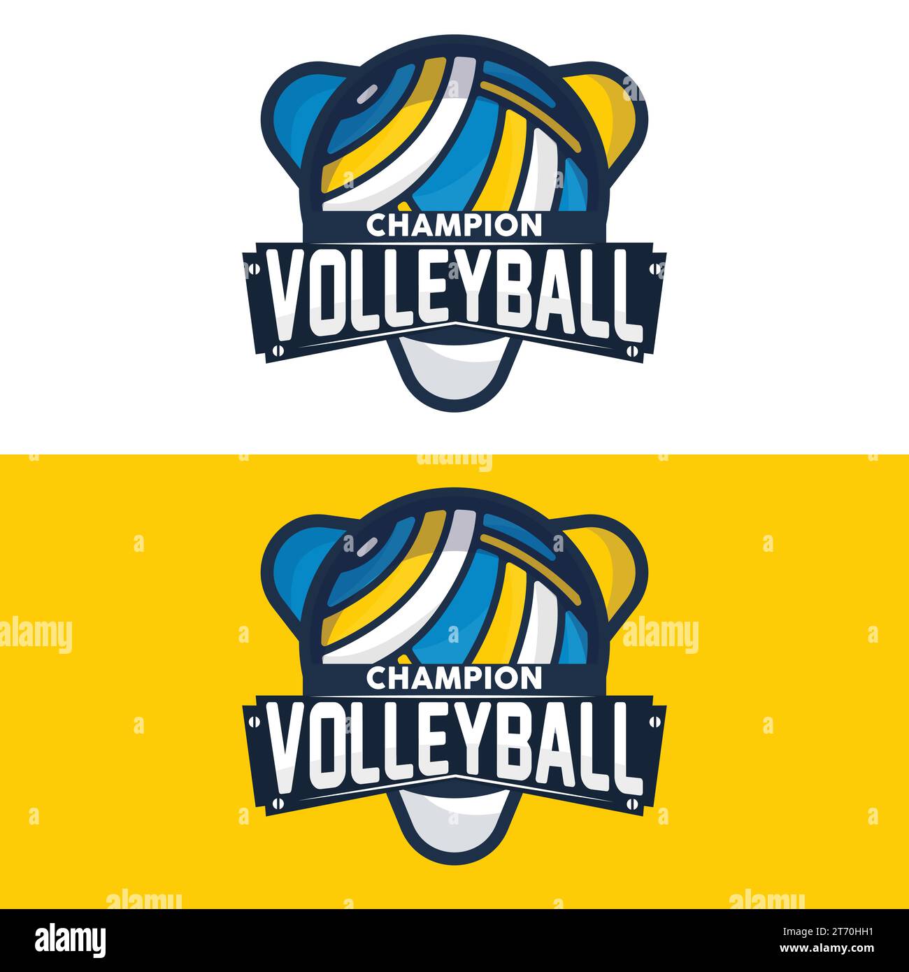 Volleyball championship logo, emblem, icons, designs templates with  volleyball ball and shield on a light background Stock Vector