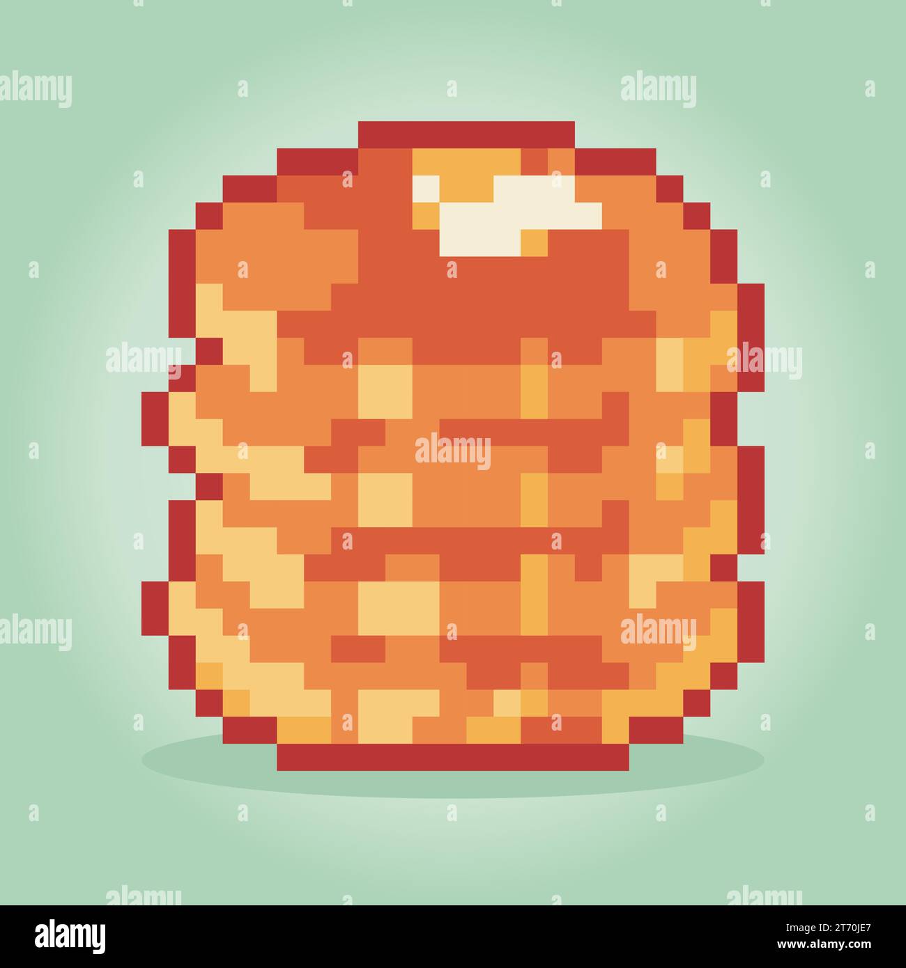 8 bit pixels pancake. Food for game assets and cross stitch patterns in vector illustrations. Stock Vector