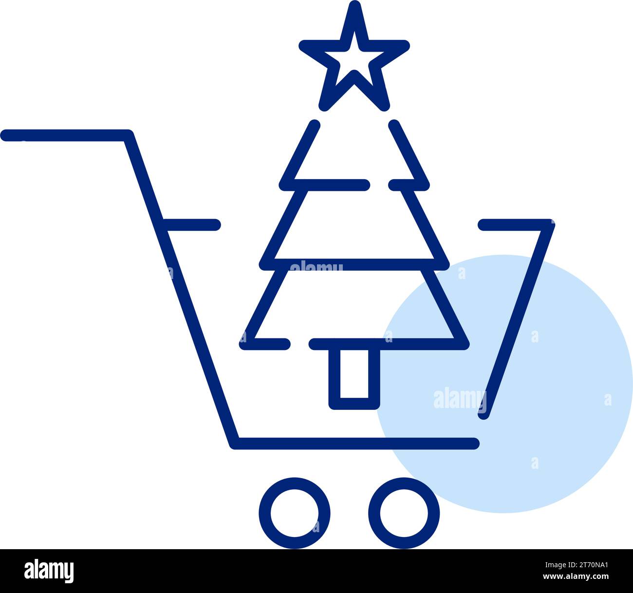 Christmas tree with star on top in shopping cart. Pixel perfect icon Stock Vector