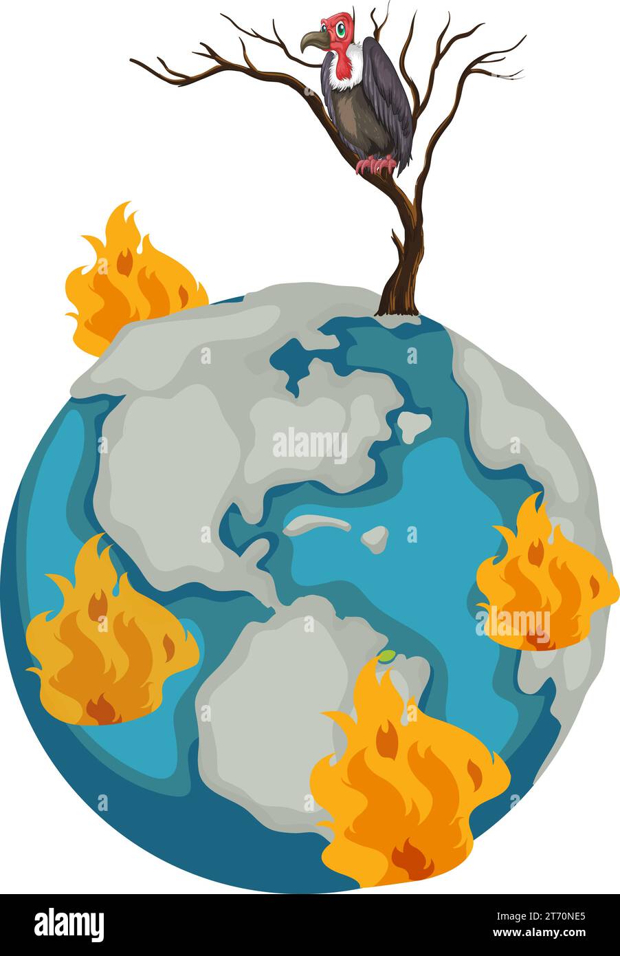 Illustration of Earth in crisis, standing on a dry tree Stock Vector