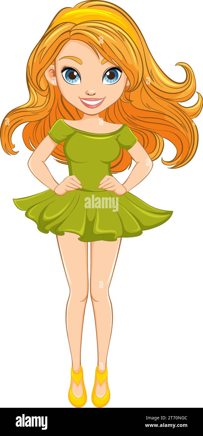 Stunning cartoon character with flowing hair and stylish attire Stock
