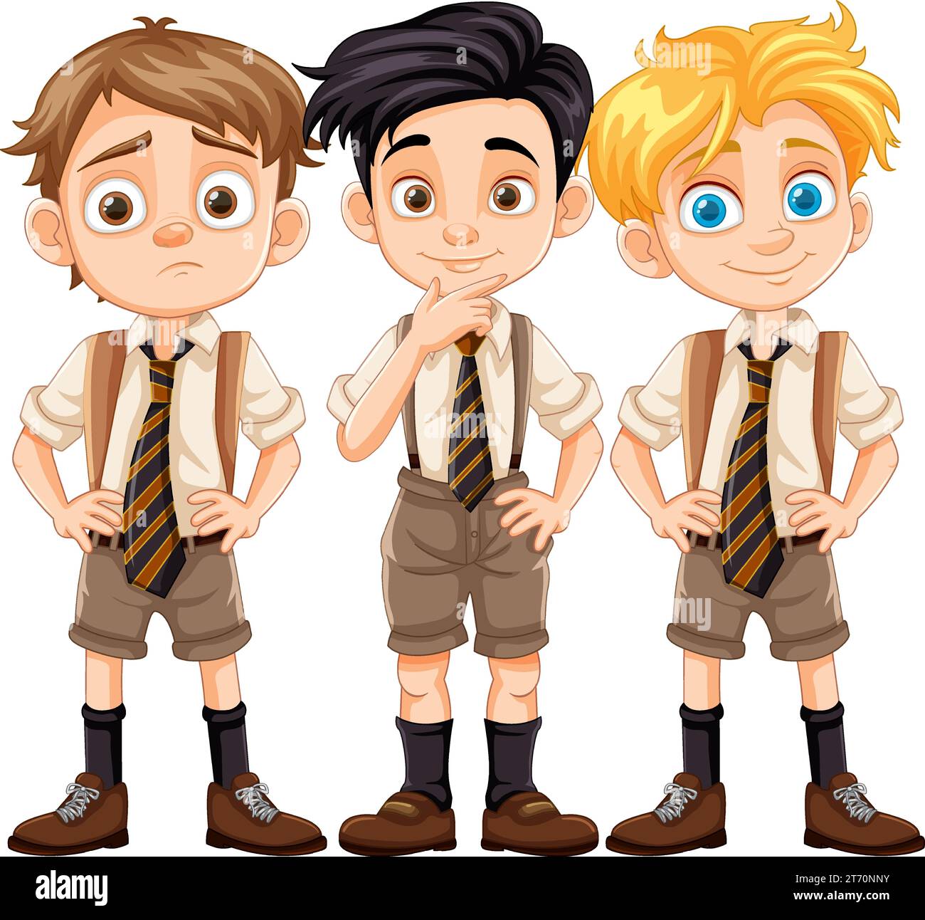 Illustration of a group of boys in school uniforms depicted in a