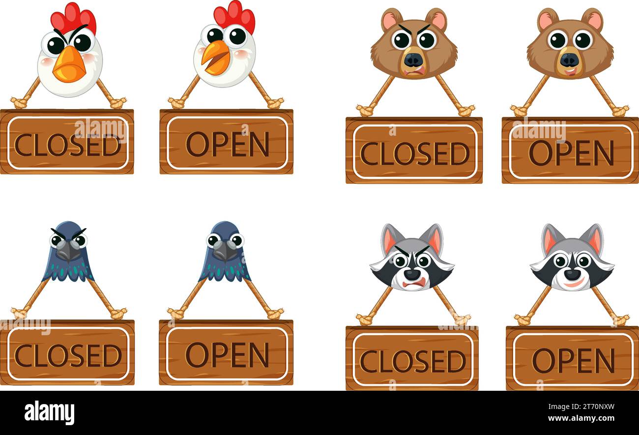 A vector cartoon illustration of a sign banner featuring open and ...