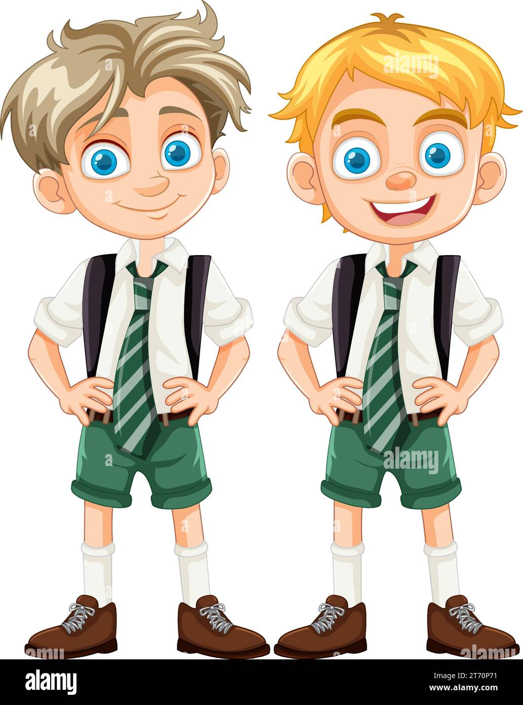 Cheerful boys in school uniform enjoying their friendship in a cartoon