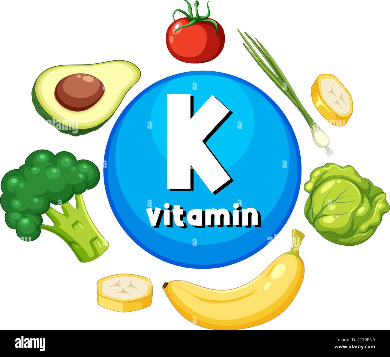 Illustration of a variety of vitamin Krich foods for educational