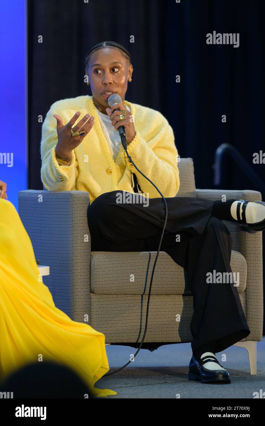 speaks about her new book at the 2023 Miami Book Fair, at Miami Dade