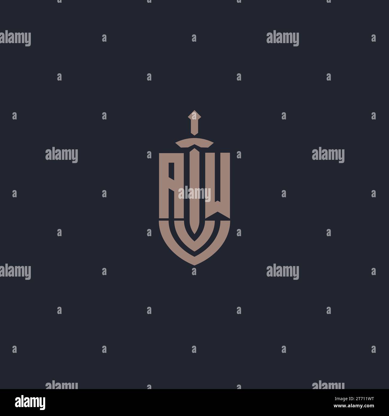 AW logo monogram with sword and shield style design template vector Stock Vector