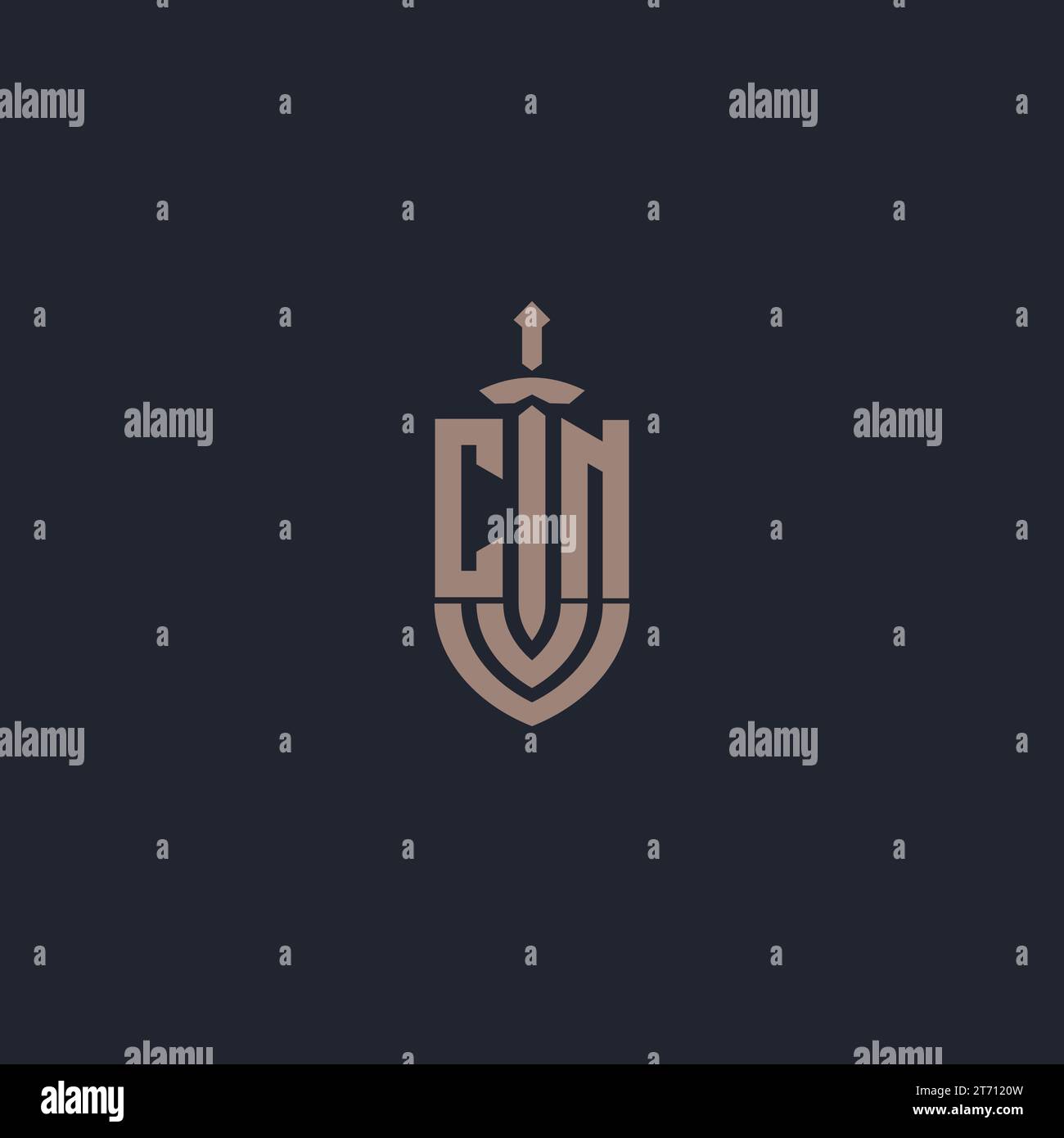 CN logo monogram with sword and shield style design template vector Stock Vector