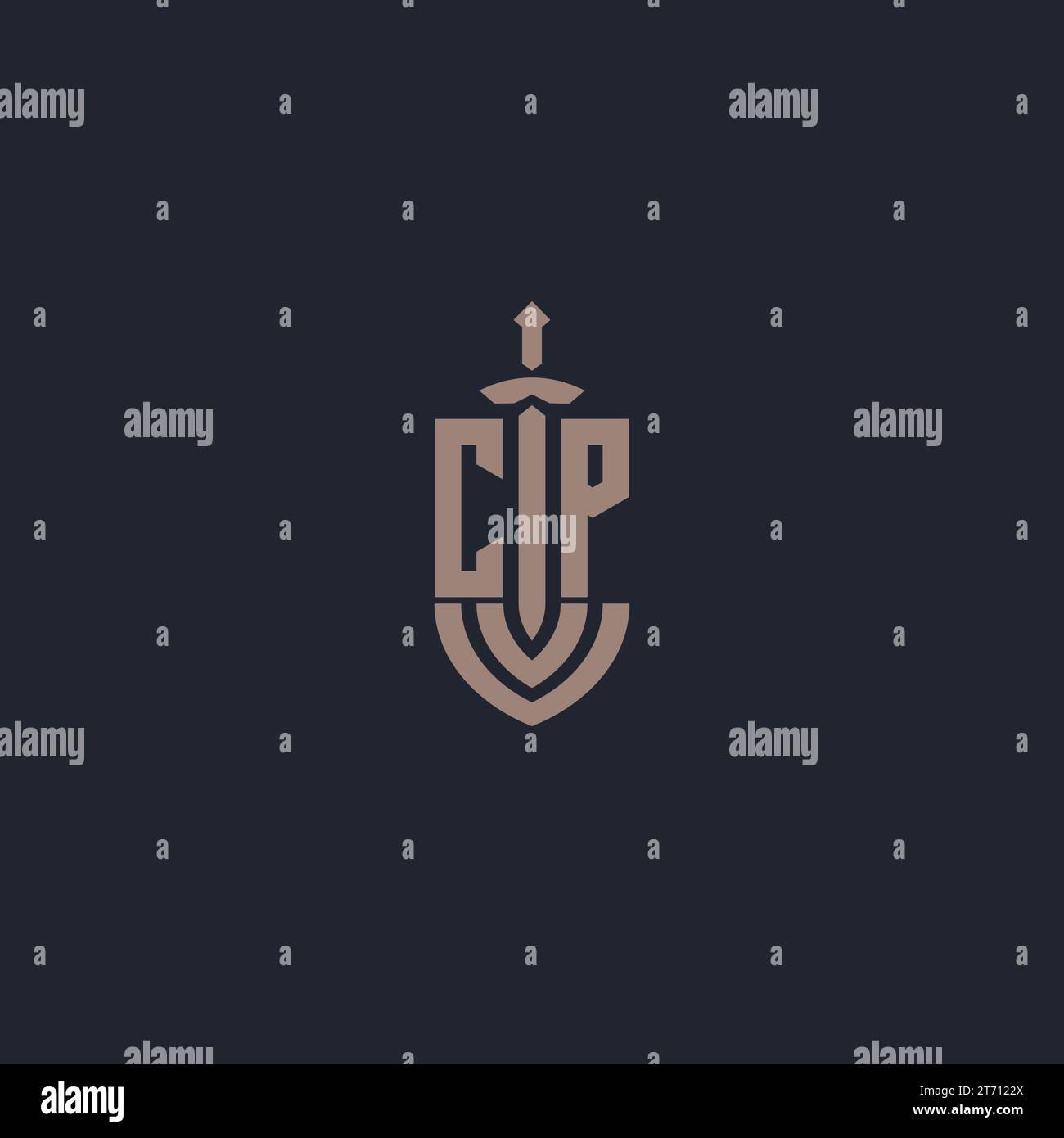 CP logo monogram with sword and shield style design template vector Stock Vector