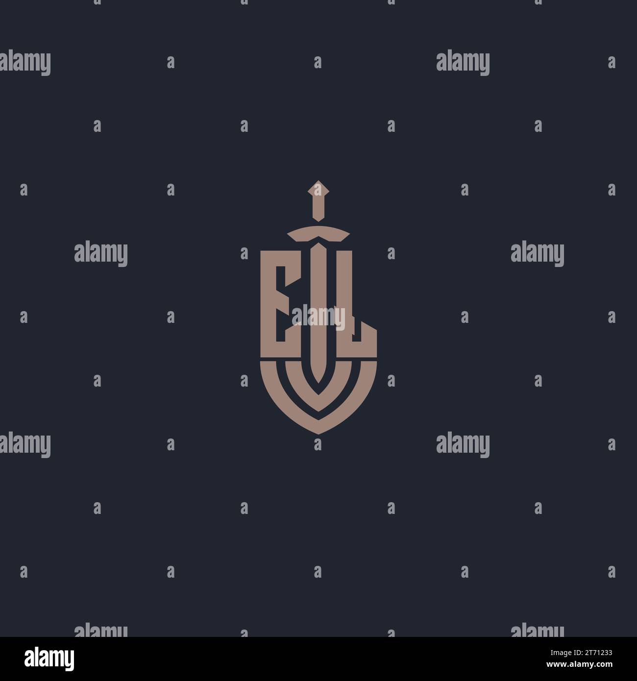 EL logo monogram with sword and shield style design template vector Stock Vector