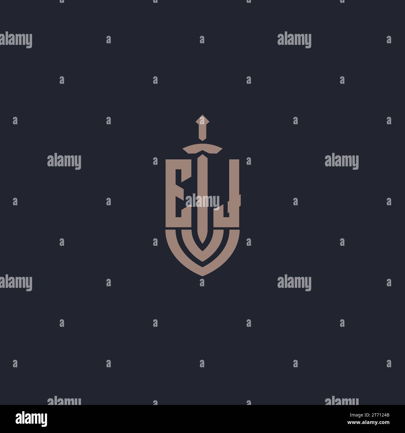 EJ logo monogram with sword and shield style design template vector Stock Vector