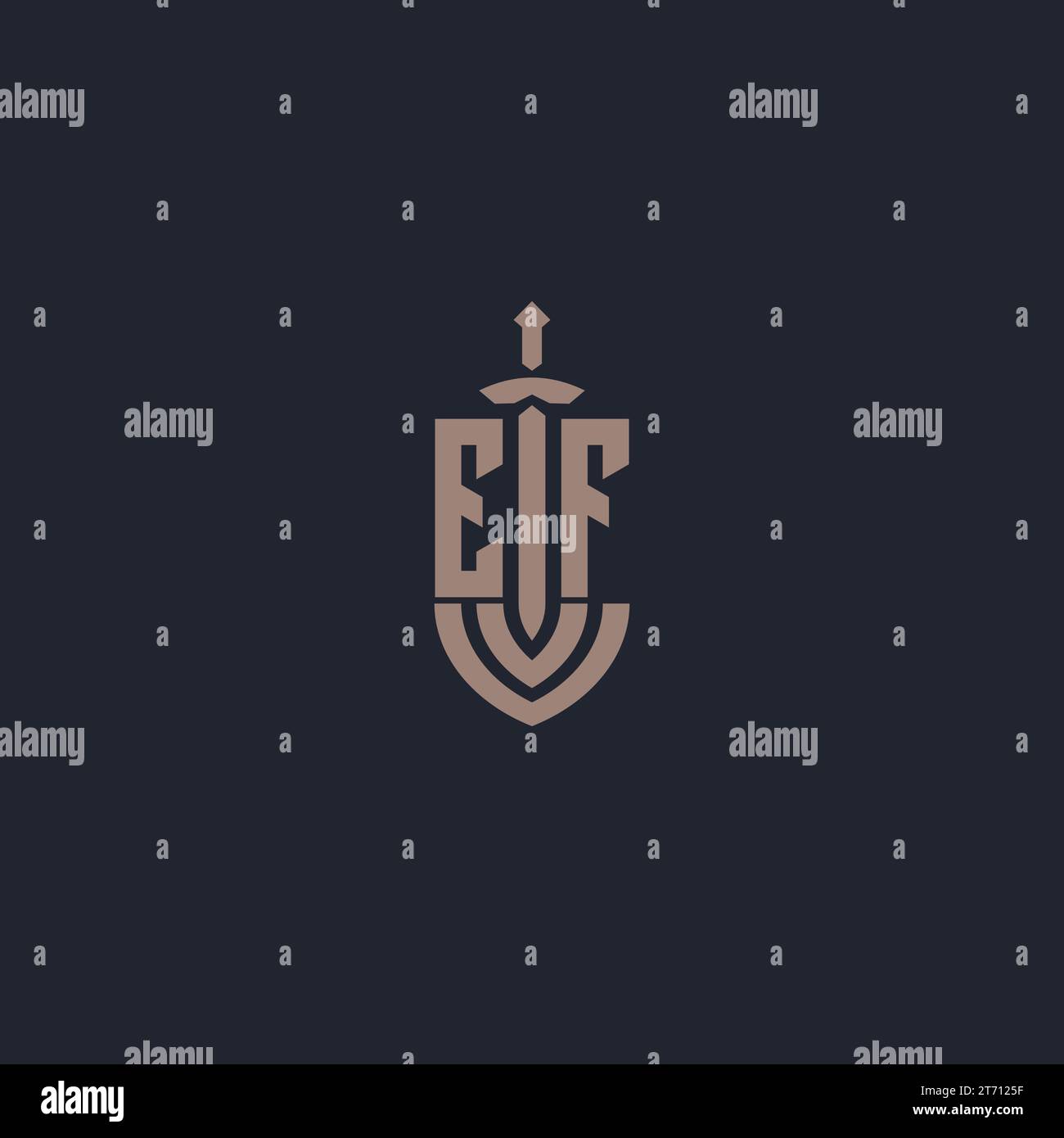 EF logo monogram with sword and shield style design template vector Stock Vector