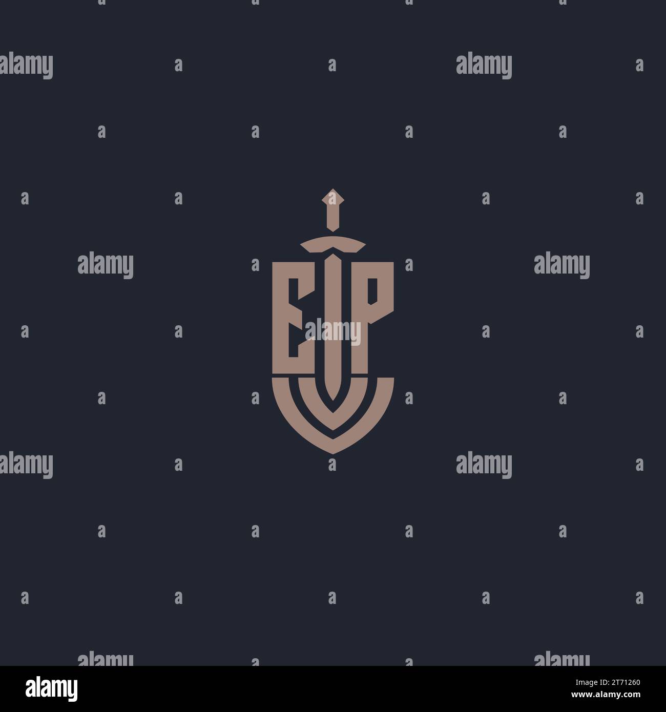 EP logo monogram with sword and shield style design template vector Stock Vector