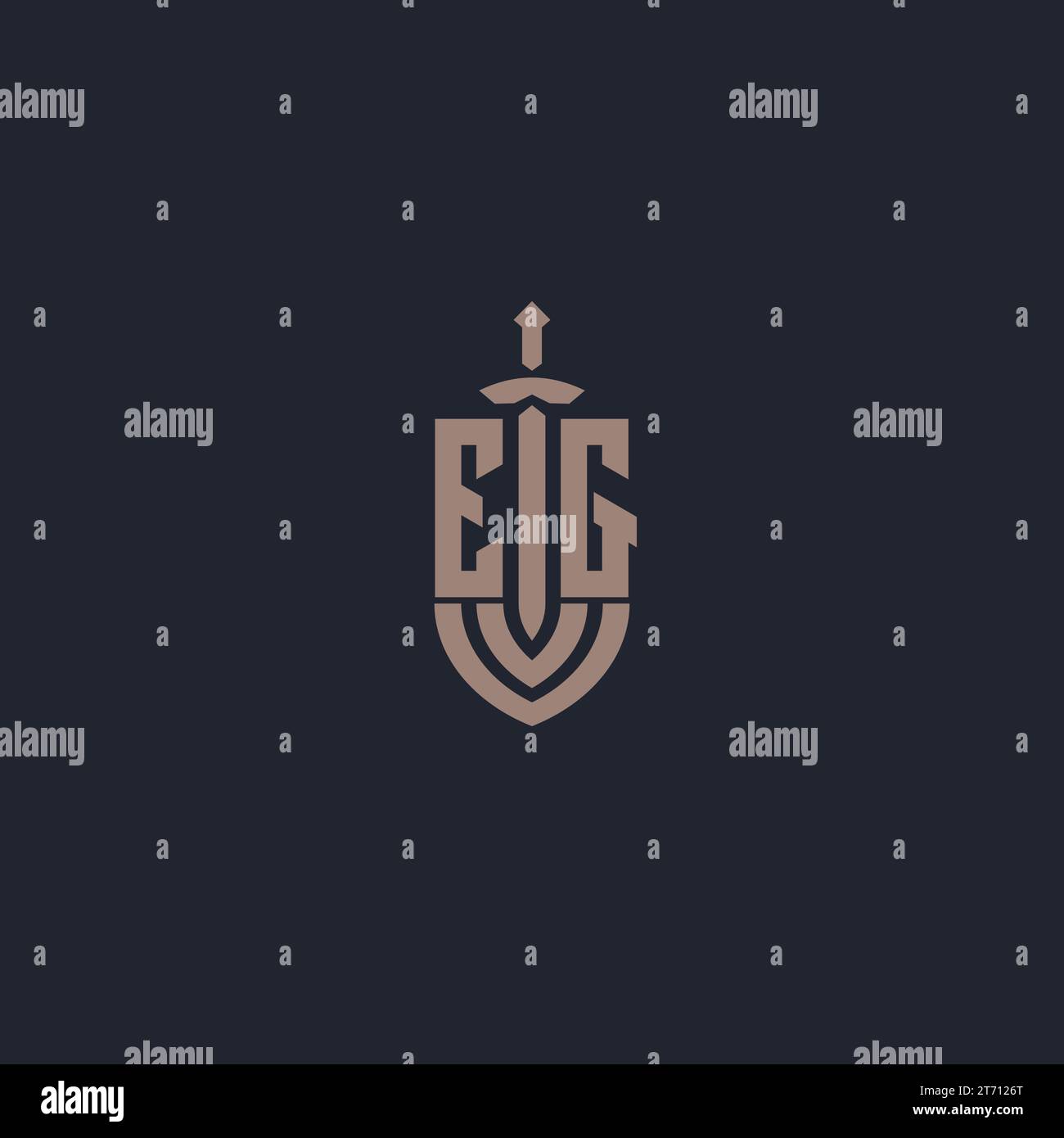 EG logo monogram with sword and shield style design template vector Stock Vector