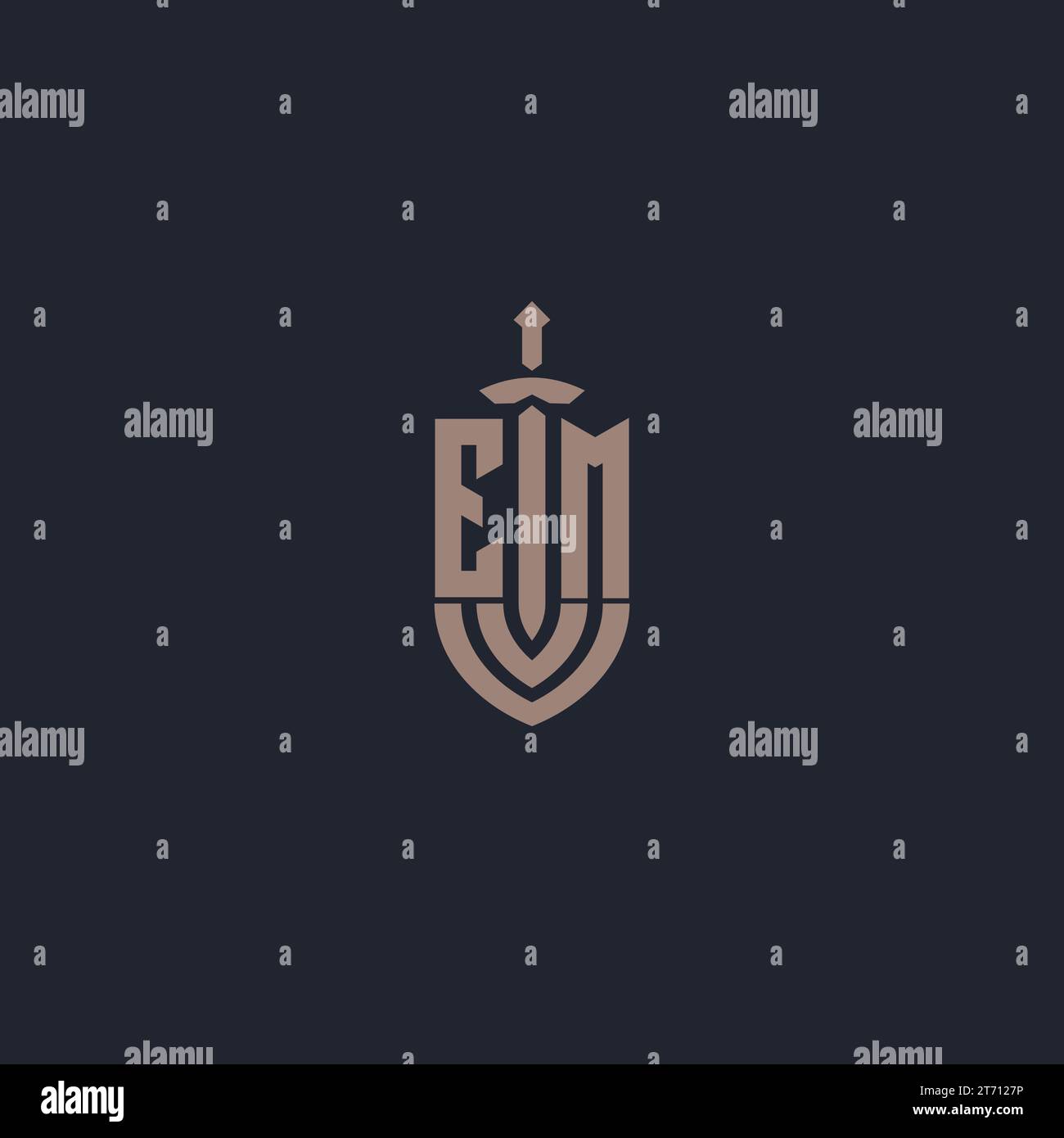 EM logo monogram with sword and shield style design template vector Stock Vector