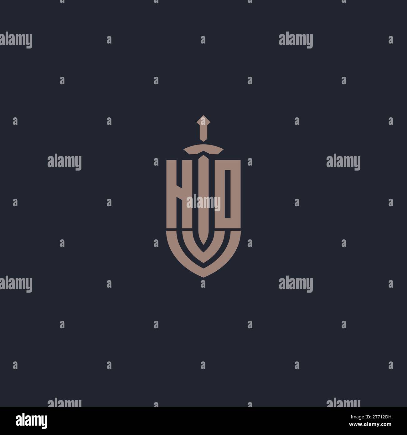 HO logo monogram with sword and shield style design template vector Stock Vector
