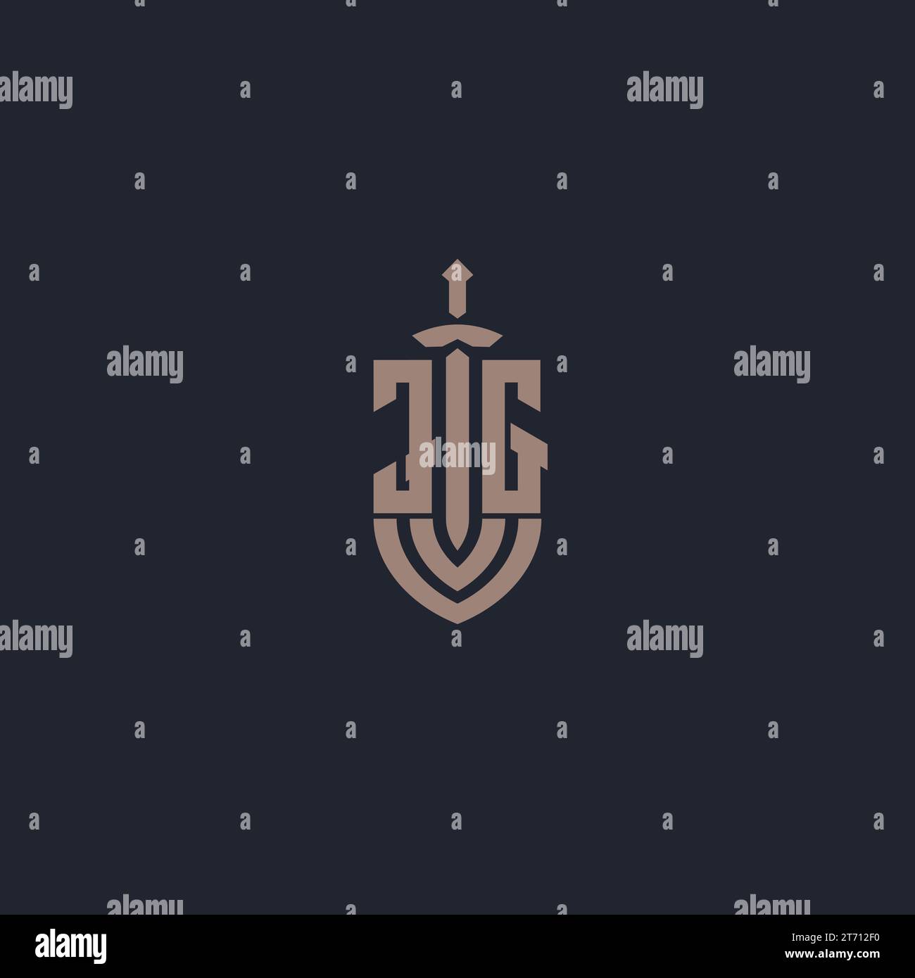 JG logo monogram with sword and shield style design template vector ...